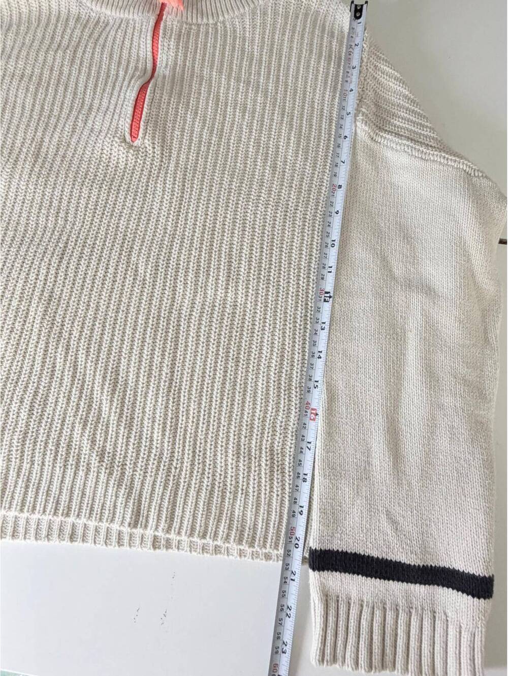 Lisa Todd XL Cream Quarter Zip Ribbed Knit Sweater Coral Zip Cozy Pullover - Picture 9 of 12